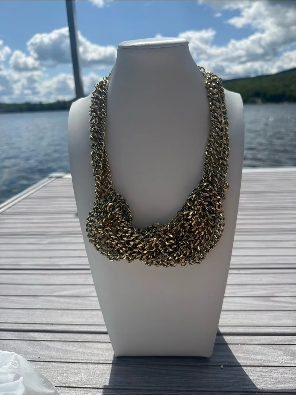 Vintage Chunky Multi-Strand Chain Statement Necklace Bib Draped Collar